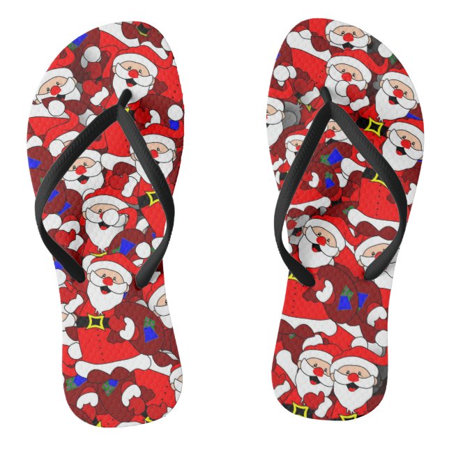 Funny Christmas Modern Whimsical Santa Collage Flip Flops (Fußbett)