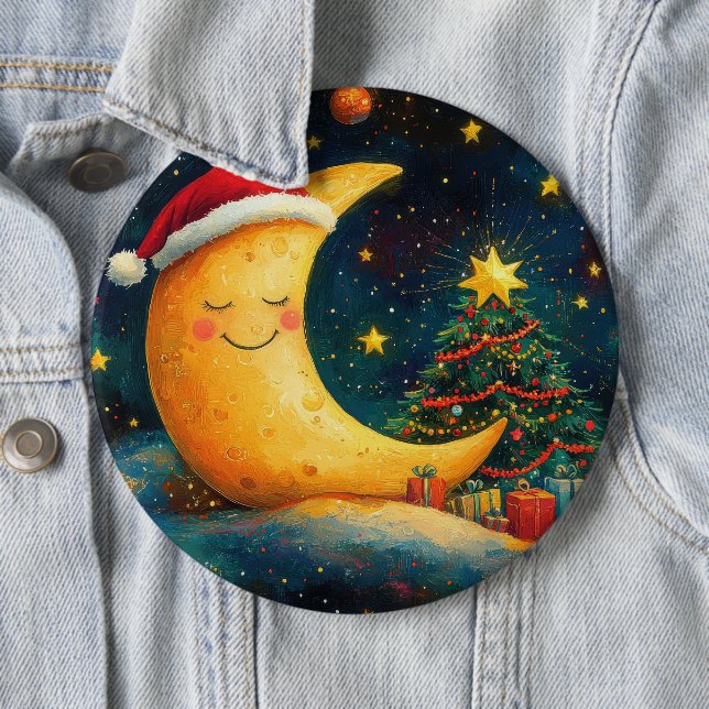 Funny Christmas Moon Galaxy Feier Button (Beispiel)