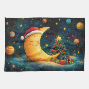 Funny Christmas Moon Galaxy Feier Geschirrtuch