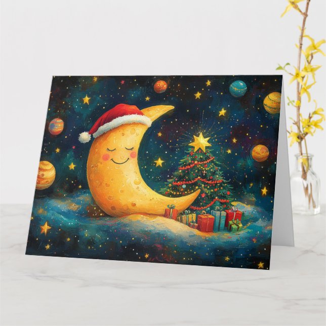 Funny Christmas Moon Galaxy Feier Karte (Gelbe Blume)
