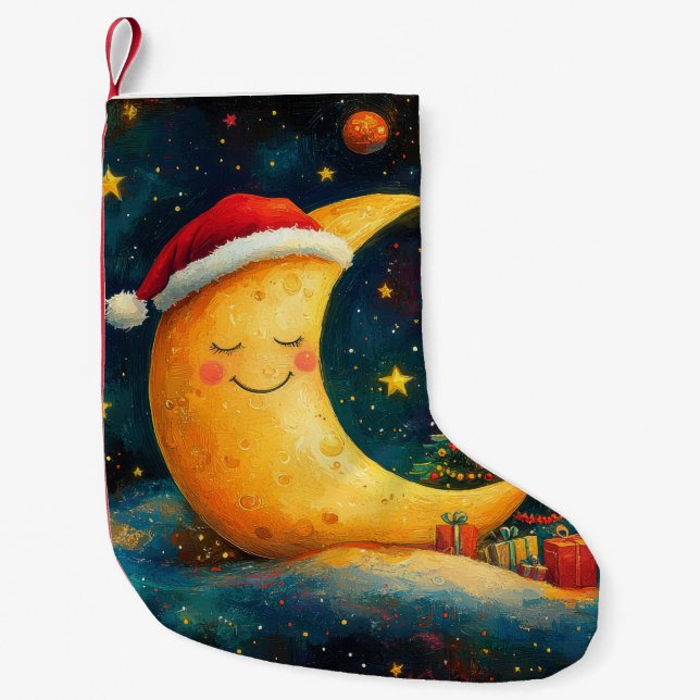 Funny Christmas Moon Galaxy Feier Kleiner Weihnachtsstrumpf (Vorderseite)