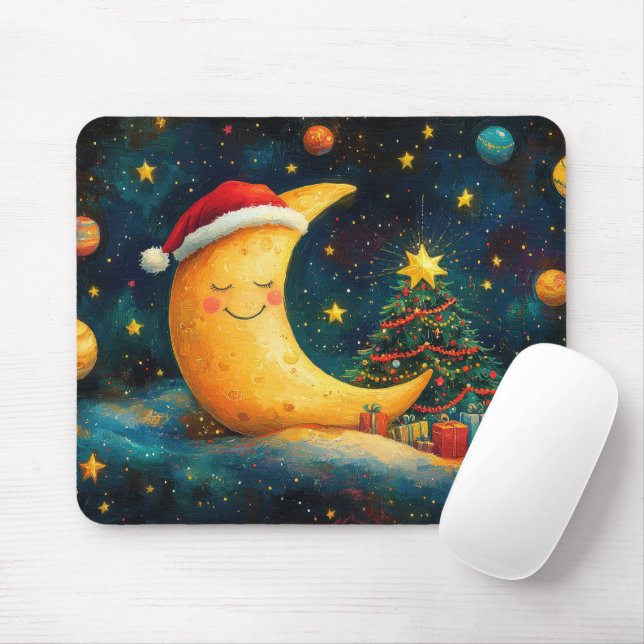 Funny Christmas Moon Galaxy Feier Mousepad (Mit Mouse)
