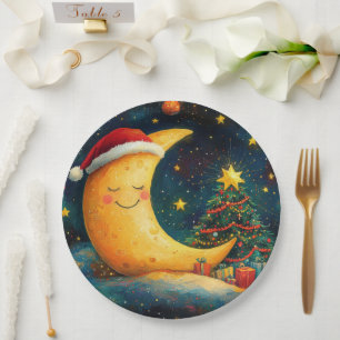 Funny Christmas Moon Galaxy Feier Pappteller