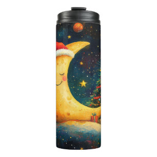 Funny Christmas Moon Galaxy Feier Thermosbecher