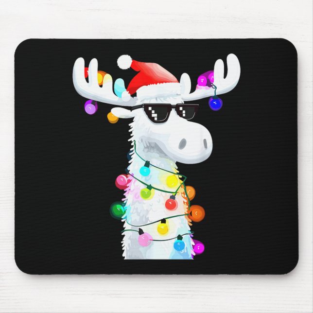 Funny Christmas Moose With Sungles And Holiday Lig Mousepad (Vorne)