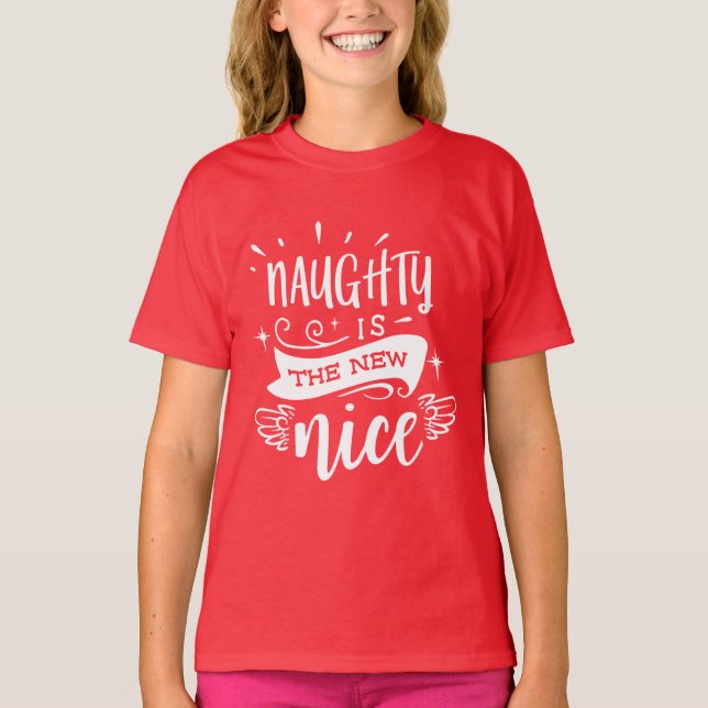 Funny Christmas Naughty ist das neue Nizza Monogra T-Shirt (Vorderseite)
