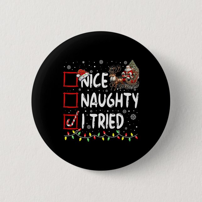 Funny Christmas Nice Naughty I Triday Xmas Button (Vorderseite)