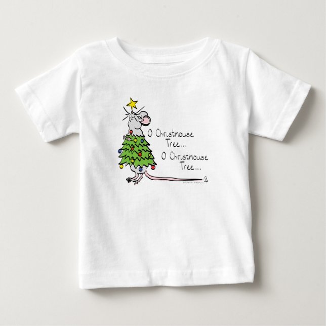 Funny Christmas Niedlich Mouse Tree Cartoon Baby T-shirt (Vorderseite)