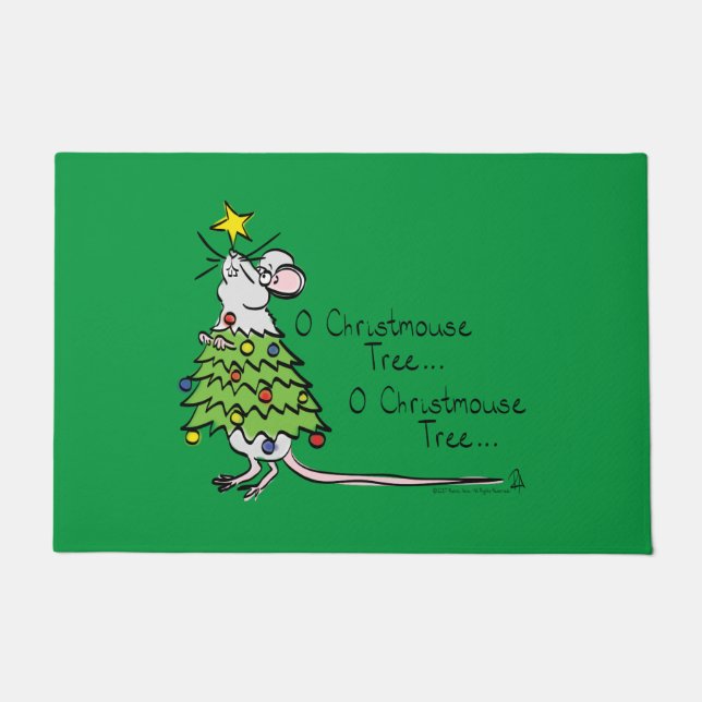 Funny Christmas Niedlich Mouse Tree Cartoon Fußmatte (Vorderseite)