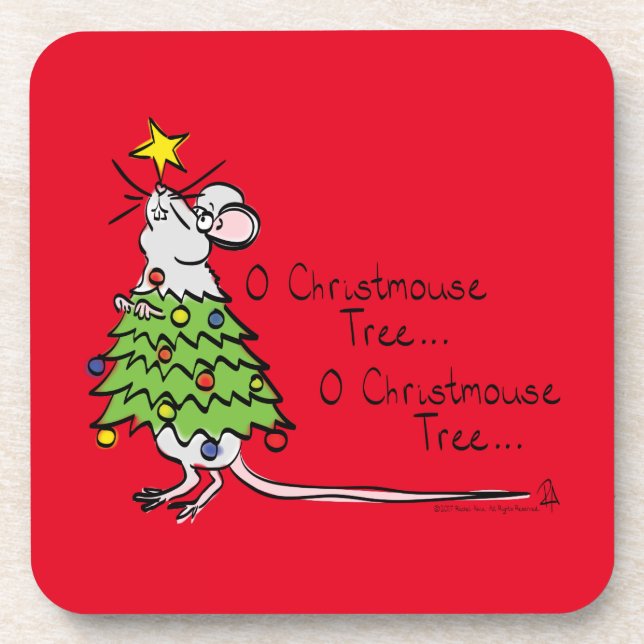 Funny Christmas Niedlich Mouse Tree Cartoon Getränkeuntersetzer (Vorderseite)
