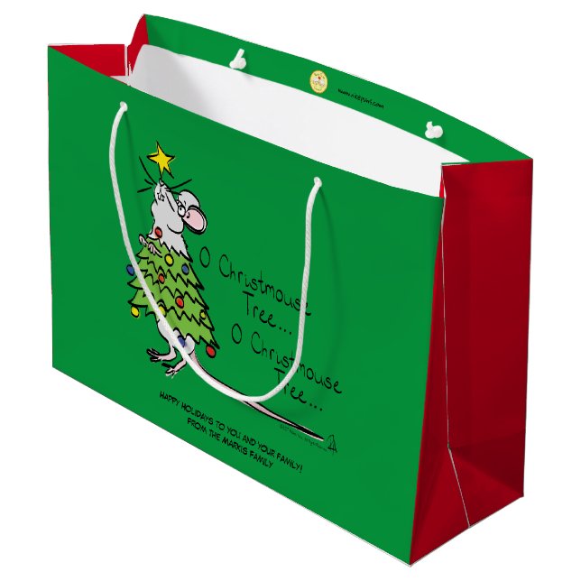 Funny Christmas Niedlich Mouse Tree Cartoon Große Geschenktüte (Rückseite Schrägansicht)
