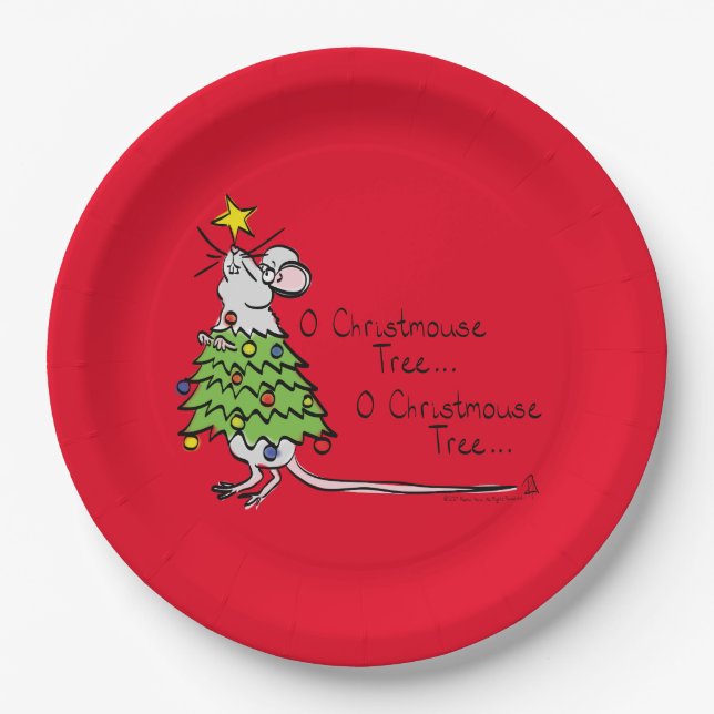Funny Christmas Niedlich Mouse Tree Cartoon Pappteller (Vorderseite)