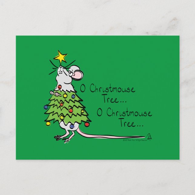 Funny Christmas Niedlich Mouse Tree Cartoon Postkarte (Vorderseite)