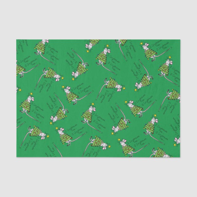 Funny Christmas Niedlich Mouse Tree Cartoon Seidenpapier (Vorderseite)