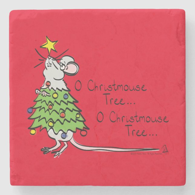 Funny Christmas Niedlich Mouse Tree Cartoon Steinuntersetzer (Vorderseite)