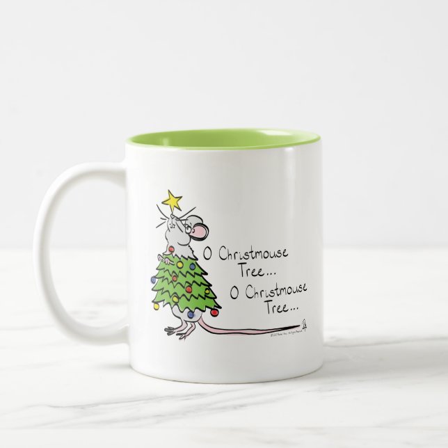 Funny Christmas Niedlich Mouse Tree Cartoon Zweifarbige Tasse (Links)