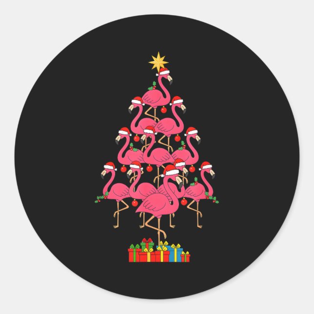 Funny Christmas Nk Flamingo Tree Holiday Bird Love Runder Aufkleber (Vorderseite)