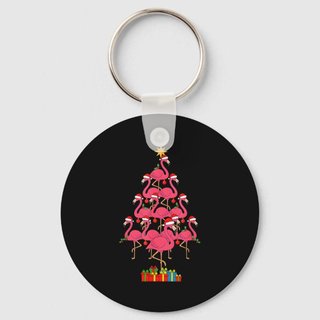Funny Christmas Nk Flamingo Tree Holiday Bird Love Schlüsselanhänger (Vorderseite)