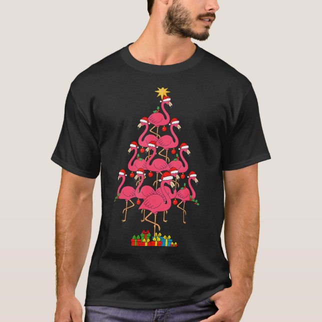 Funny Christmas Nk Flamingo Tree Holiday Bird Love T-Shirt (Vorderseite)