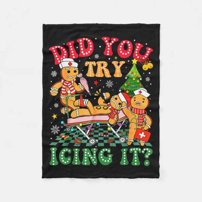 Funny Christmas Nurse Did You Try Icing It_ Ginger Fleecedecke (Vorderseite)
