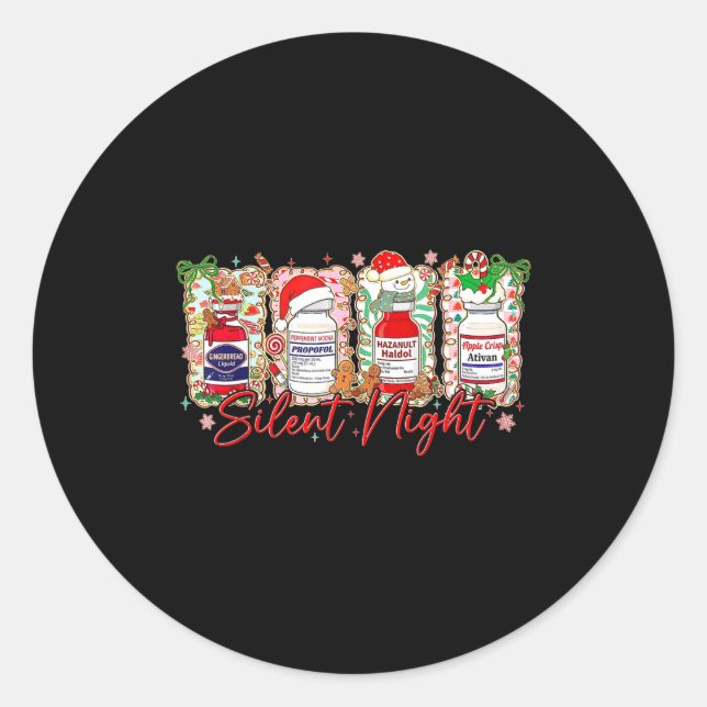 Funny Christmas Nurse Silent Night Medical Humor  Runder Aufkleber (Vorderseite)