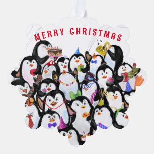Funny Christmas Ornament Card Happy Pinguins Party