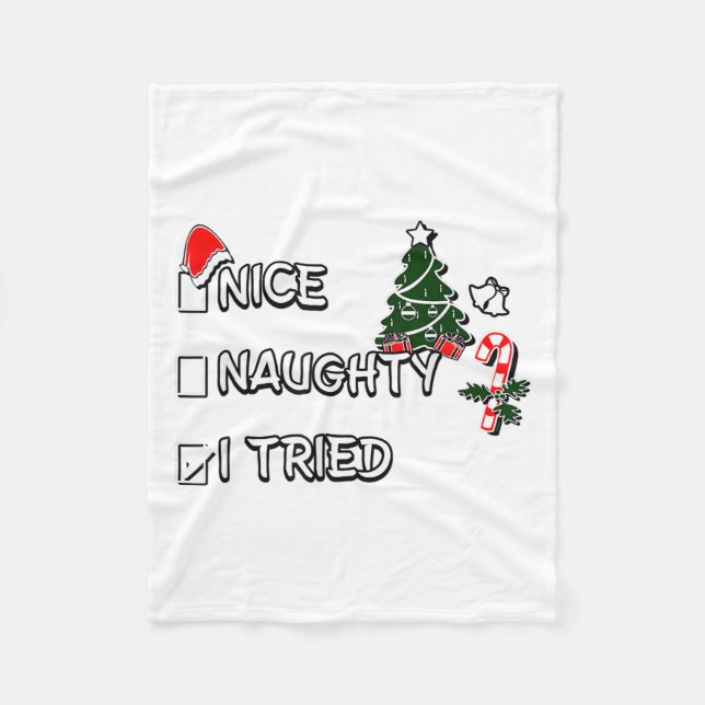 Funny Christmas Pajama Lights Nice Naughty I Tried Fleecedecke (Vorderseite)