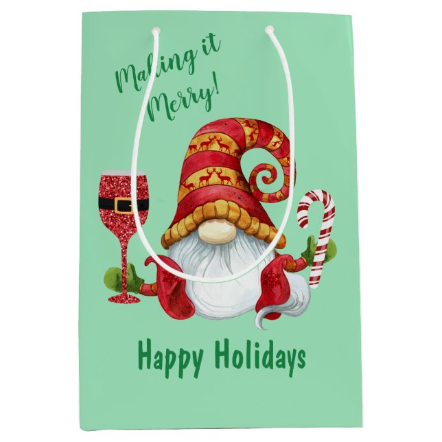 Funny Christmas Party Gnome Mittlere Geschenktüte (Vorderseite)