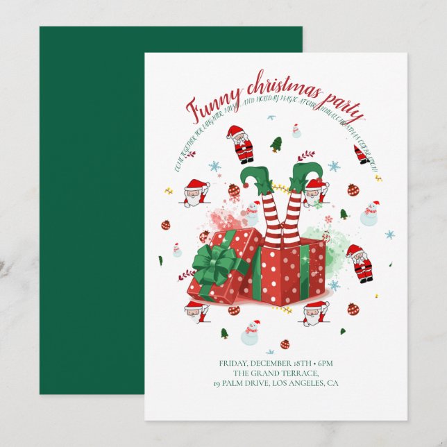 Funny Christmas Party Invitation Dankeskarte (Vorne/Hinten)