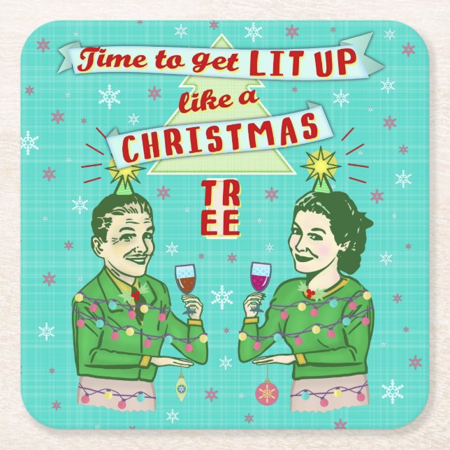 Funny Christmas Party Retro Erwachsene trinken Url Rechteckiger Pappuntersetzer (Vorderseite)