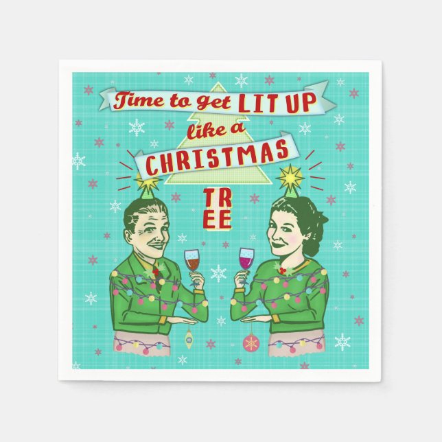 Funny Christmas Party Retro Erwachsene trinken Url Serviette (Vorderseite)
