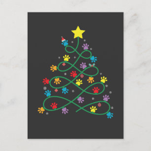 Funny Christmas Paw Tree Welpe Paws GIft Ankündigungspostkarte