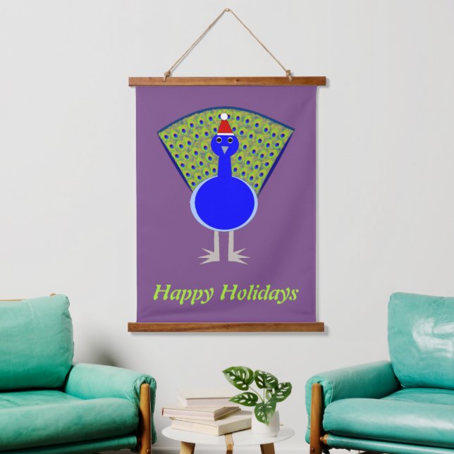 Funny Christmas Peacock Custom Wandteppich Mit Holzrahmen (Wohnzimmer)