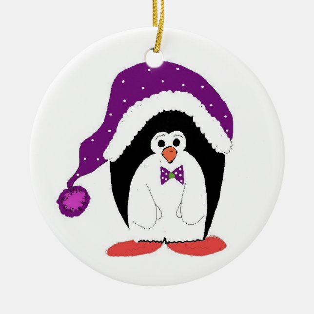 Funny Christmas Penguin Keramik Ornament (Vorne)