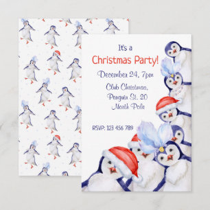 Funny Christmas Penguins Aquarellfarben Einladung