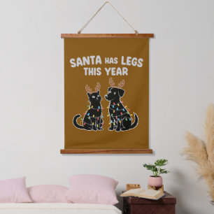 Funny Christmas Pet Spaß   Santa hat Legs Wandteppich Mit Holzrahmen
