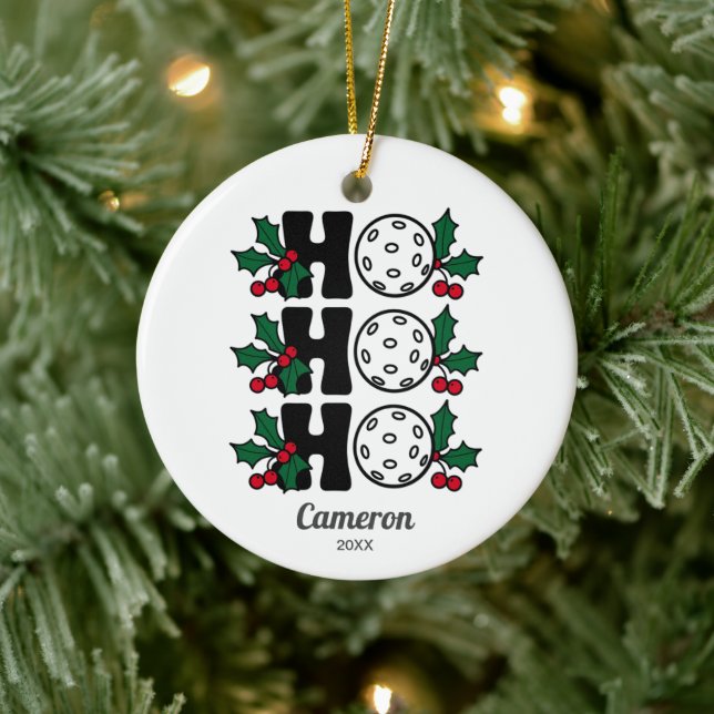 Funny Christmas Pickleball Ho Ho Ho Ho, Custom Fot Keramik Ornament (Baum)