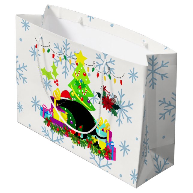 Funny Christmas Pooping Dog Große Geschenktüte (Rückseite Schrägansicht)