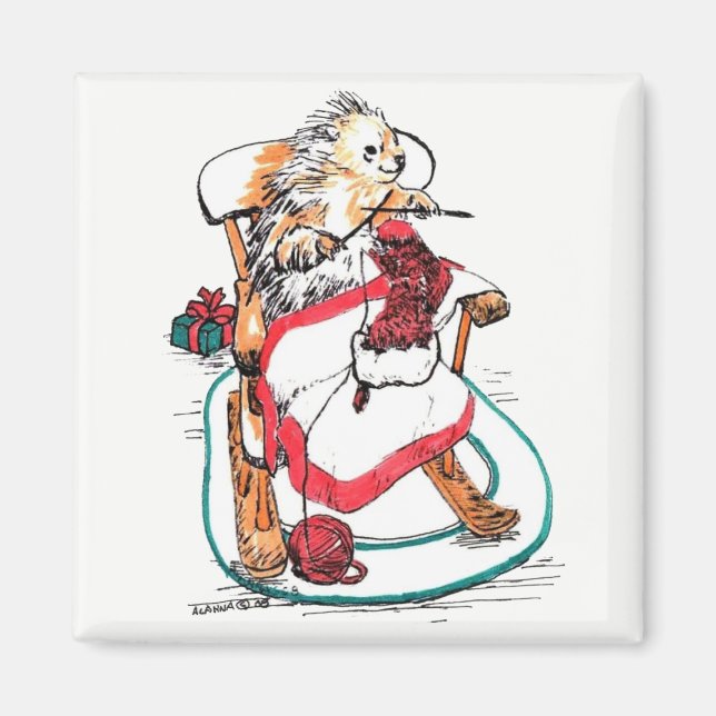 Funny Christmas Porcupine Knitter Strumpf Magnet (Vorne)