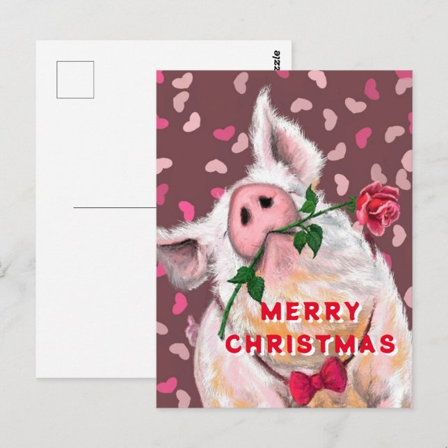Funny Christmas Postcard mit Gentleman Pig Postkarte (Vorne/Hinten)