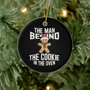 Funny Christmas Pregnancy Man Behind Cookie Keramik Ornament