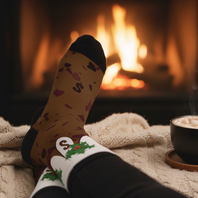 Funny Christmas Pudding Custom Holiday Socks Socken (Christmas Socks for toasty toes. Add your initials)