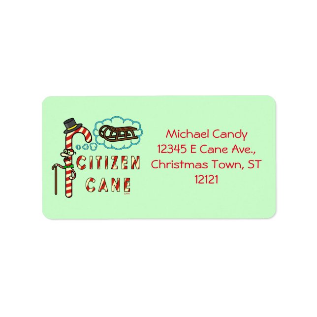 Funny Christmas Puff Citizen Cane Personalisiert Adressaufkleber (Vorne)