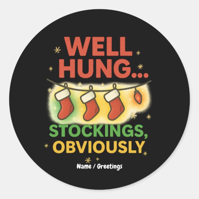 Funny Christmas Puff "Well Hung Strumpfs offensich Runder Aufkleber (Vorderseite)