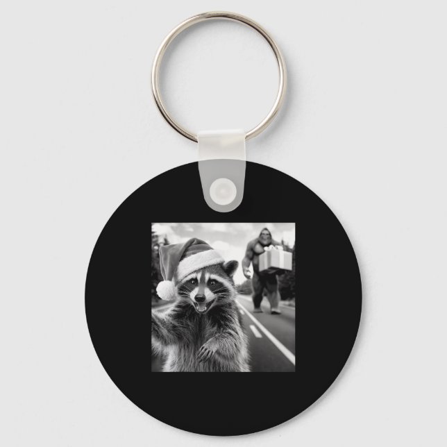 Funny Christmas Raccoon Shirt Raccoon Selfie With  Schlüsselanhänger (Vorderseite)