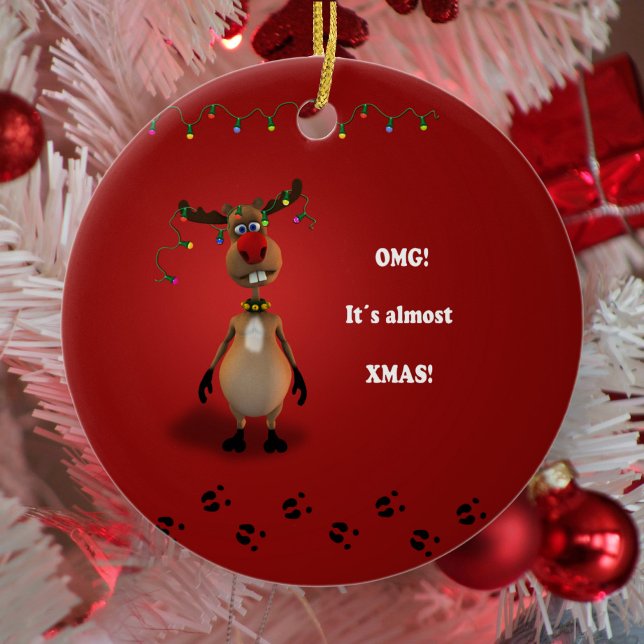 Funny Christmas Red Nosed Reindeer Keramikornament (Von Creator hochgeladen)