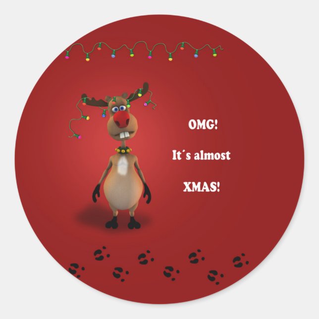 Funny Christmas Red Nosed Reindeer Runder Aufkleber (Vorderseite)