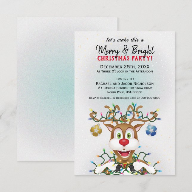 Funny Christmas Reindeer Holiday Party Einladung (Vorne/Hinten)