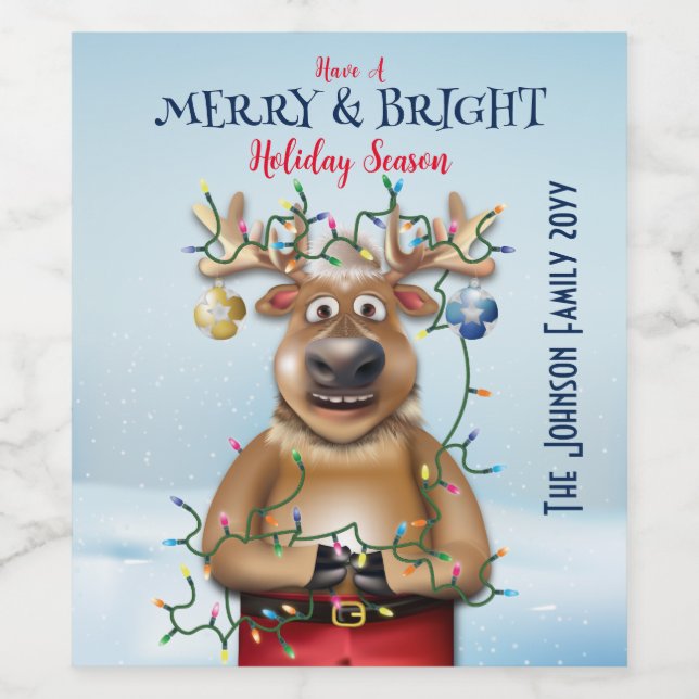 Funny Christmas Reindeer Holiday Party Weinetikett (Einzelnes Label)