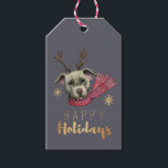 Funny Christmas Reindeer Pit Bull Dog | Weihnachte Geschenkanhänger<br><div class="desc">Dies ist eine Aquarell- und Farb-Bleistift-Abbildung eines Grubenbullenhundes mit rotem Schal und Geweih. Es steht "Happy Holidays" in glänzenden Imitaten goldener Schriftart unter dem Hund. Großartiges Weihnachtsdesign für Hundefreunde.</div>
